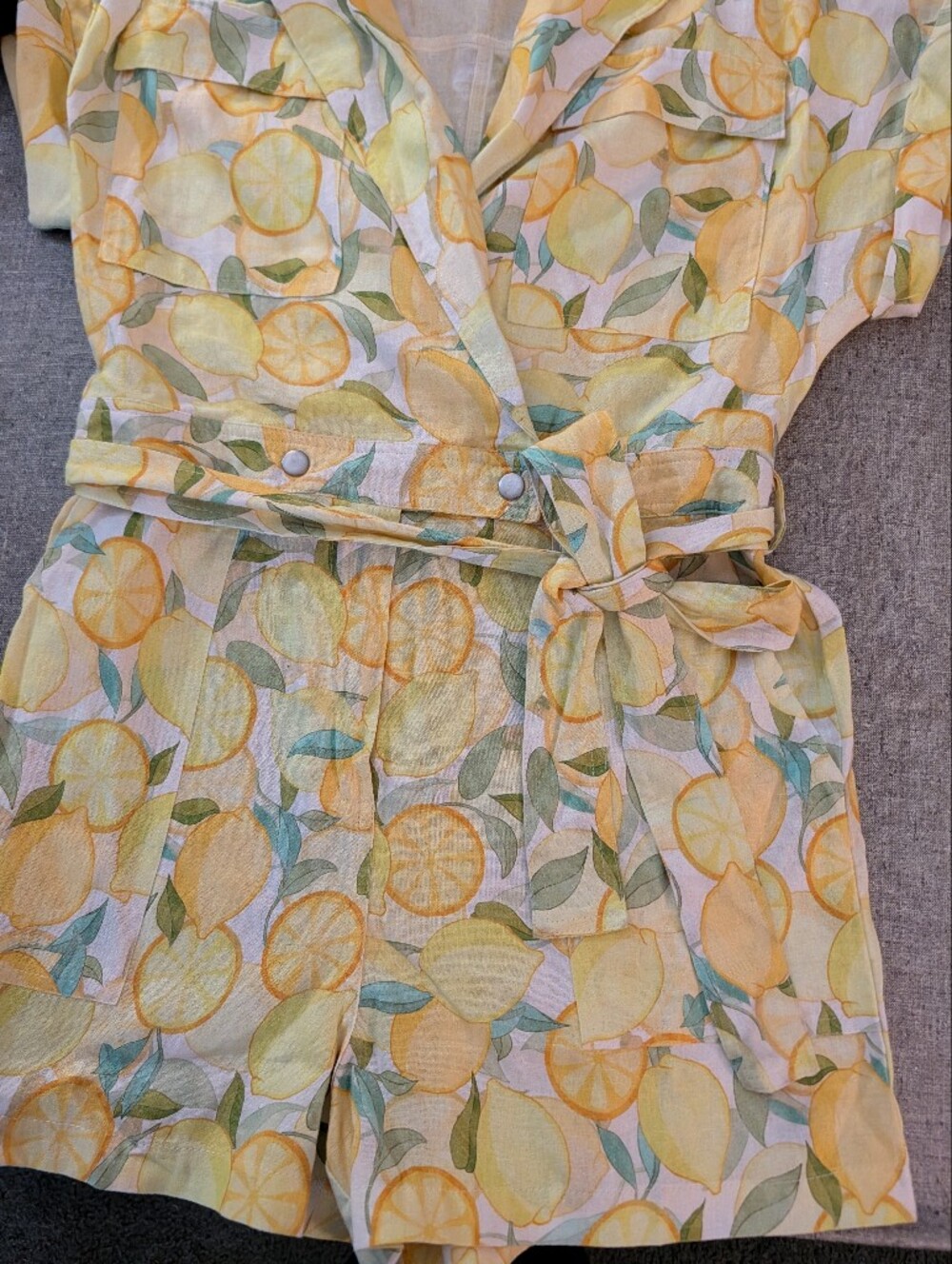 Avec Les Filles Lemon Print Linen Romper Size 10 - Picture 9 of 9